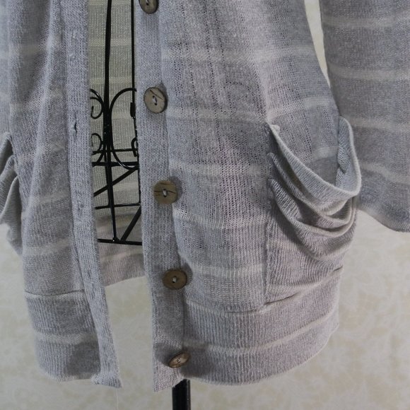 Live To Be SPOILED Grey Gray Stripe Button Close Cardigan - Picture 6 of 13